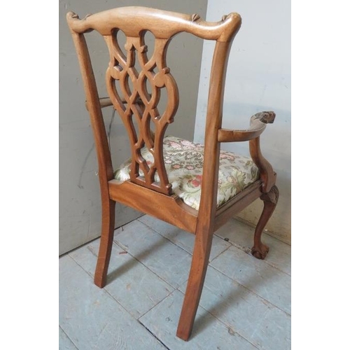 848 - An antique style half size chair, ornately carved in the Chippendale taste with acanthus leaves & dr... 