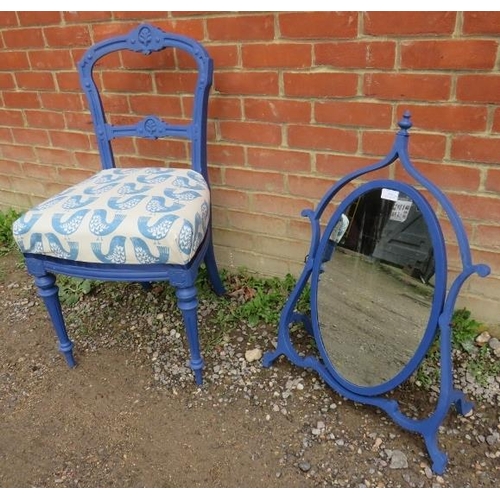 866 - A single balloon back occasional chair, painted cobalt blue & re-upholstered in a contemporary patte... 