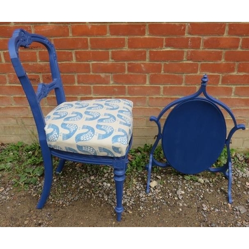 866 - A single balloon back occasional chair, painted cobalt blue & re-upholstered in a contemporary patte... 