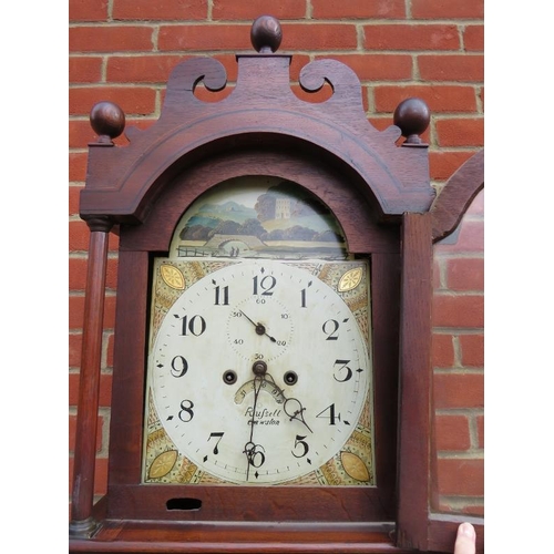 867 - A 19th century 8 day striking oak cased longcase clock by Russell Cawston with shaped cornice & thre... 