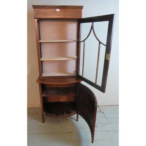 891 - An Edwardian Regency revival inlaid & crossbanded display cabinet with marquetry cornice over an ast... 