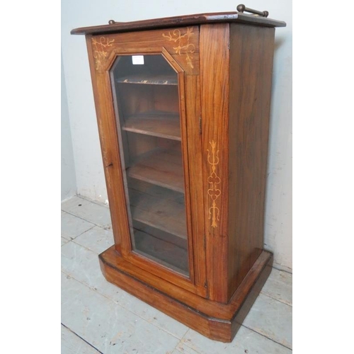 902 - A Victorian walnut marquetry inlaid side cabinet, with brass gallery rails and glazed door opening o... 