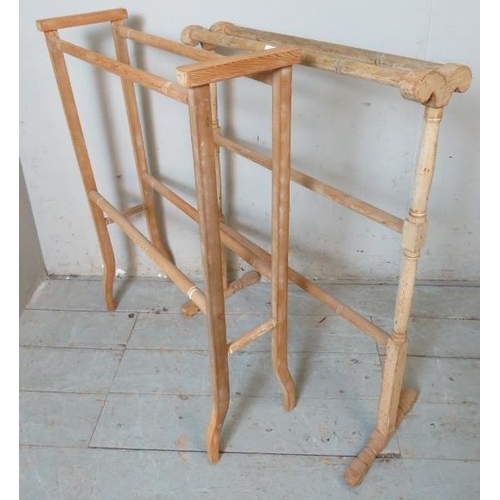 922 - Two vintage pine towel rails a double measuring
87cm high x 64cm wide x 22cm deep & a single  measur... 