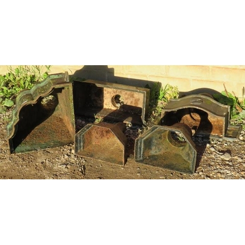 931 - Five assorted antique cast iron hoppers.
Condition report: Good patina, no cracks.
Largest - 41cm hi... 