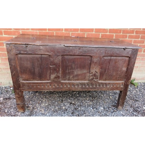 920 - An early 18th century Queen Anne period oak coffer/marriage chest carved with initials 'DA & EH' and... 