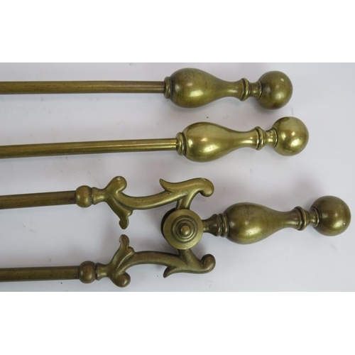 115 - A three piece antique brass fire iron set and a pair of similar brass andirons (5).
Condition report... 