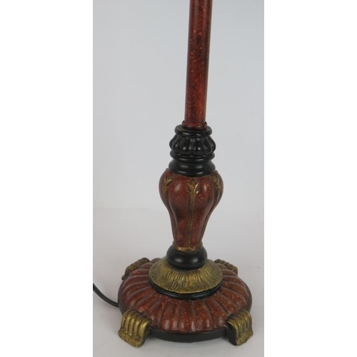 118 - A pair of contemporary Rococo style lamps with dark red & gold effect metal bases and beaded crimson... 