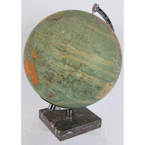 122 - A vintage French desk globe Perrina, M Picquart mounted on a grey & pink marble base. Height 28cm. D... 