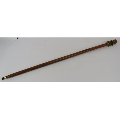 125 - A contemporary telescope walking stick. Hardwood shaft mounted with folding brass telescope. Length ... 