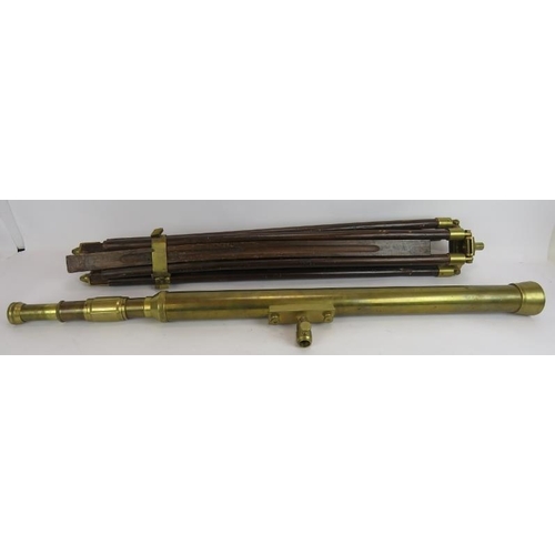 126 - A contemporary brass telescope on adjustable wooden tripod. Telescope length 104cm.
Condition report... 