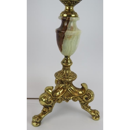 129 - A large ornate gilt brass & green onyx lamp base with tripod feet. Height 69cm.
Condition report: Un... 