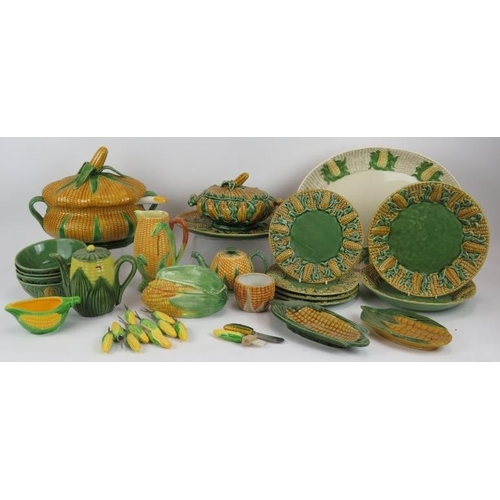 137 - A quantity of mainly Portuguese & Italian ceramics fashioned as sweetcorn including tureens, teapots... 