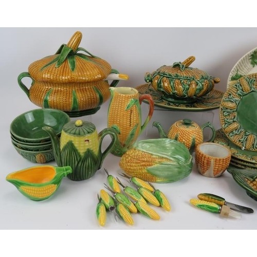 137 - A quantity of mainly Portuguese & Italian ceramics fashioned as sweetcorn including tureens, teapots... 