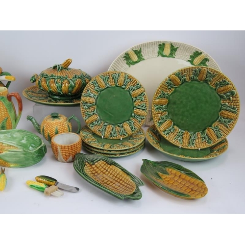 137 - A quantity of mainly Portuguese & Italian ceramics fashioned as sweetcorn including tureens, teapots... 