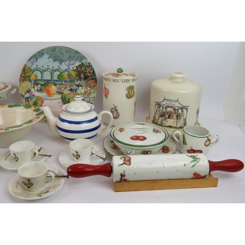 145 - A quantity of country style table ware including a Fortnum & Mason cheese bell, Bantam coffee set an... 