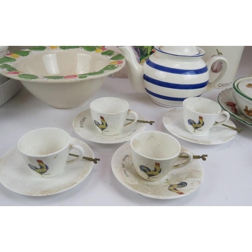 145 - A quantity of country style table ware including a Fortnum & Mason cheese bell, Bantam coffee set an... 