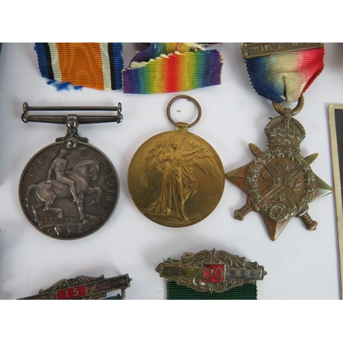 17 - A WWI trio medal group engraved to 46.S Driver H Brooks R.M Brigade plus photo, discharge papers, Ro... 