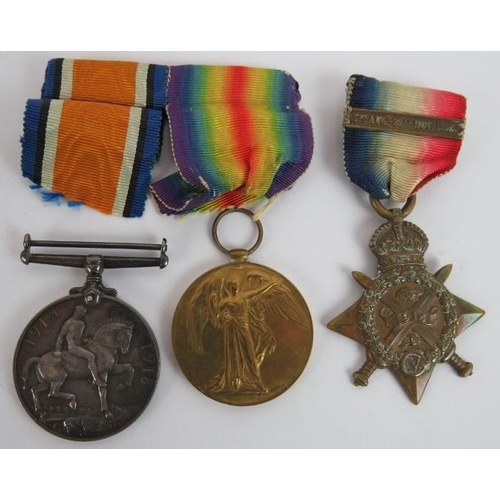 17 - A WWI trio medal group engraved to 46.S Driver H Brooks R.M Brigade plus photo, discharge papers, Ro... 