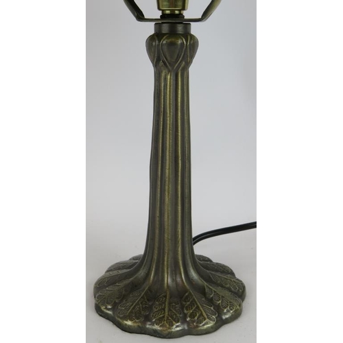 170 - A contemporary Tiffany style lamp and shade with bronzed oak leaf base and stained glass shade. Heig... 