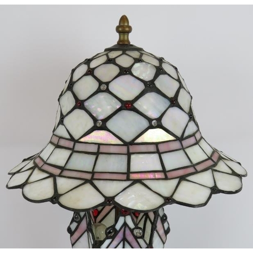 171 - A novel contemporary Tiffany style 3 bulb lamp in the form of a hat, umbrella and shoe all in pearl ... 