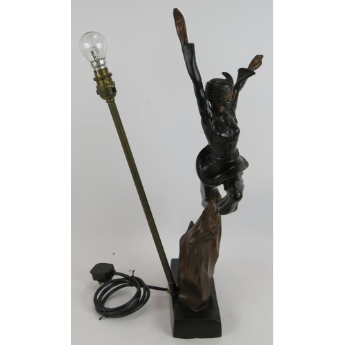 178 - An Art Deco style bronzed lamp in the form of a leaping dancer. Height 55cm.
Condition report: Untes... 