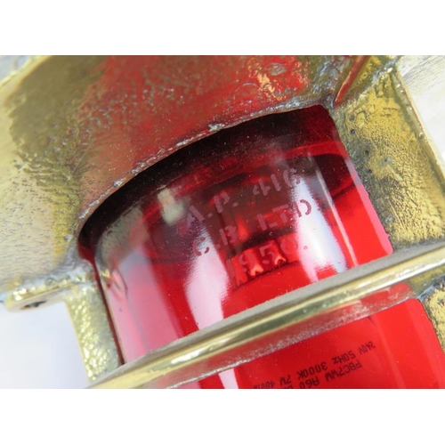 180 - A C B Ltd 1950 hanging brass ships lamp with red shade. Body stamped S+A AP7009 BMOD. Height 34cm.
C... 