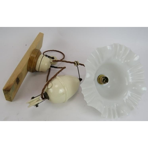 185 - An antique rise and fall parlour ceiling light with fluted opaline shade and original porcelain pull... 