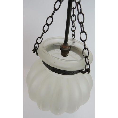 187 - An antique style pendant light with cut glass opaque shade and anodised bronze fittings. Drop: 45cm.... 