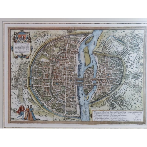 189 - A reproduction 17th Century map of Kent, framed and glazed plus a similar map of the city of Paris. ... 