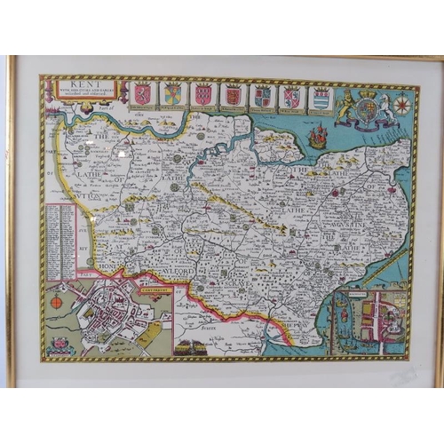 189 - A reproduction 17th Century map of Kent, framed and glazed plus a similar map of the city of Paris. ... 