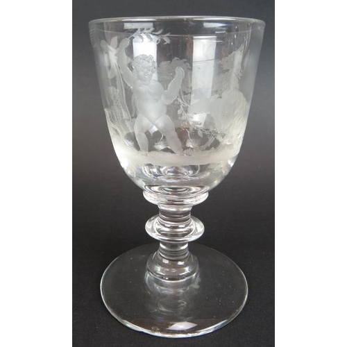 19 - Eleven mixed ornately engraved 19th century glasses including a Queen Victoria monogrammed wine glas... 