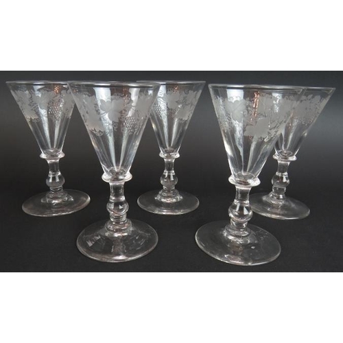 19 - Eleven mixed ornately engraved 19th century glasses including a Queen Victoria monogrammed wine glas... 