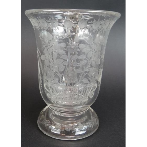 19 - Eleven mixed ornately engraved 19th century glasses including a Queen Victoria monogrammed wine glas... 