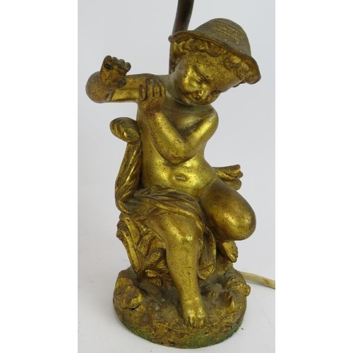 192 - A pair of gilt brass Putti table lamps with shades. Height 29cm. (pr).
Condition report: One with re... 