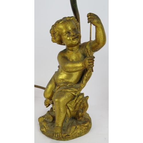 192 - A pair of gilt brass Putti table lamps with shades. Height 29cm. (pr).
Condition report: One with re... 