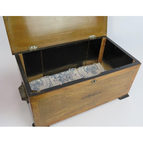 194 - A large 19th Century music box case (47cm x 27cm x 22cm), a mahogany sewing box with contents and tw... 