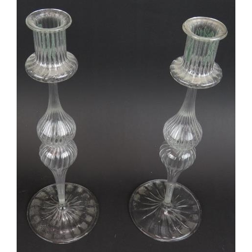 206 - A pair of clear Murano glass hand blown candlesticks, height 28cm plus a glass pin dish. (3).
Condit... 