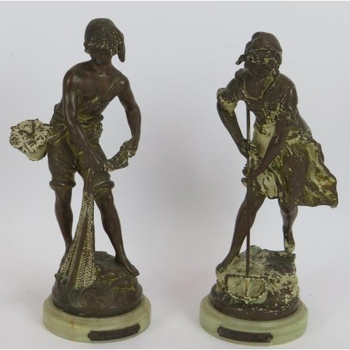 211 - A pair of turn of the Century French bronzed Spelter figures after Auguste Moreau. Each titled Peche... 