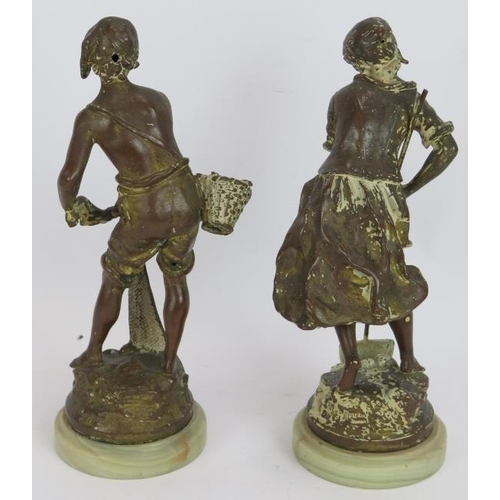 211 - A pair of turn of the Century French bronzed Spelter figures after Auguste Moreau. Each titled Peche... 