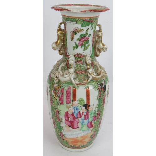 217 - A pair of antique Chinese Famille Rose square vases plus a similar vase with applied dragon decorati... 