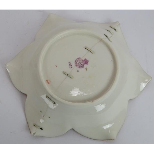 227 - An aesthetic movement Royal Worcester horn wall pocket, an ivory blush bowl and a small lidded trink... 