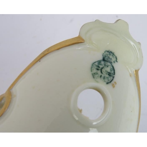 227 - An aesthetic movement Royal Worcester horn wall pocket, an ivory blush bowl and a small lidded trink... 