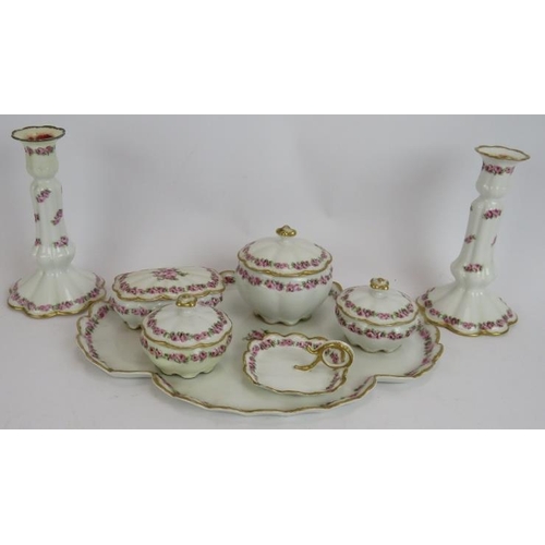 228 - A Theodore Haviland Limoges porcelain dressing table set, a similar porcelain clock and a pair of mi... 