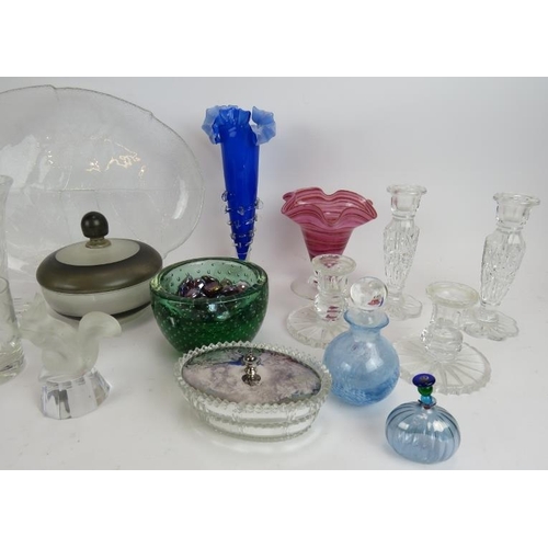 237 - A mixed lot of collectable glass including a Whitefriars controlled bubble bowl, two pairs of cut cr... 