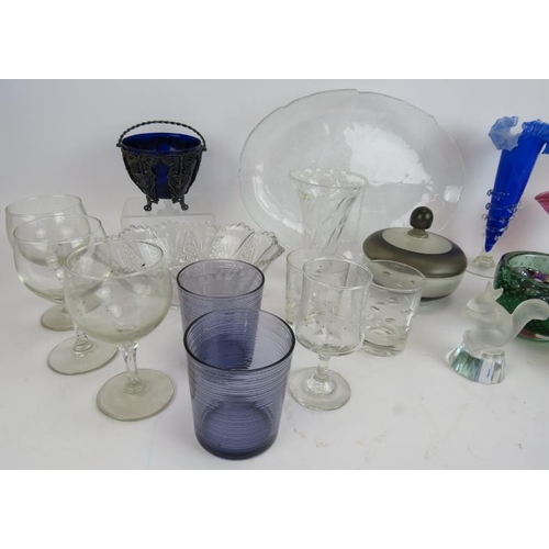 237 - A mixed lot of collectable glass including a Whitefriars controlled bubble bowl, two pairs of cut cr... 