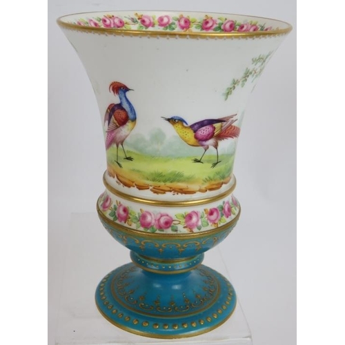 238 - A small pair of Meissen porcelain urns, a Campana shaped Copeland spill vase with game bird decorati... 