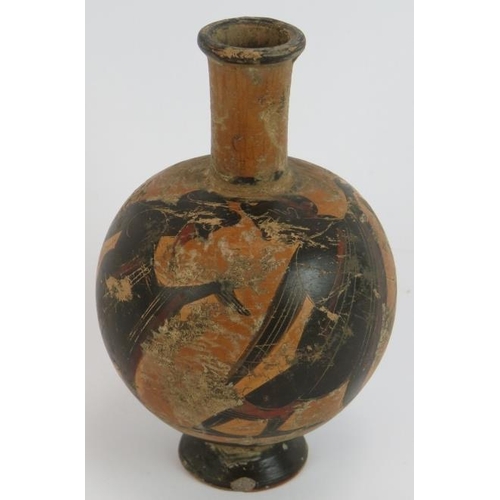 25 - An ancient Greek style black figure wine flask featuring a couple dancing, probably 19th century Gra... 