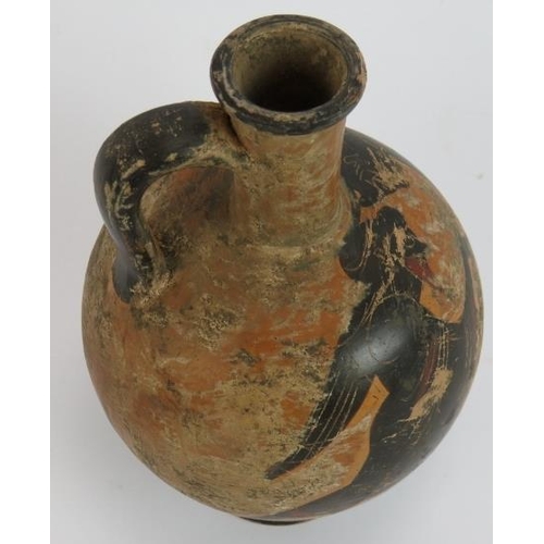 25 - An ancient Greek style black figure wine flask featuring a couple dancing, probably 19th century Gra... 