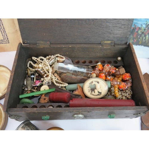 251 - A lot of mixed collectables including jewellery, needlework items, napkin rings, playing cards etc c... 