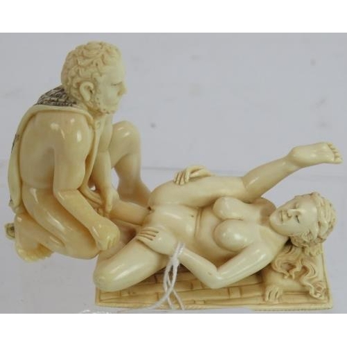 272 - A Japanese Meiji period two-piece ivory erotic carving in the ancient Grecian taste, signed, depicti... 